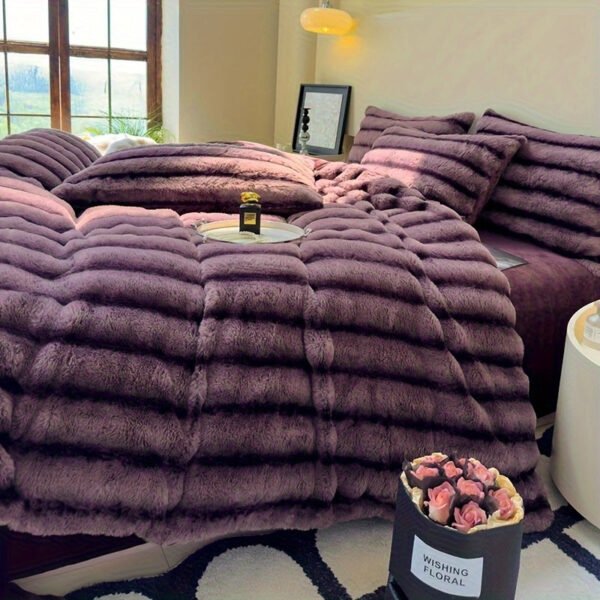 High Luxury Thick Striped Rabbit Like Plush Blanket, Autumn And Winter Thick Bed Blanket Cover, Friendly And Comfortable, Providing All Day Warmth And Comfort, Suitable For Sofas, Beds, Offices And Travel, Multi Purpose Blankets, Holiday Gifts, Cozy