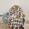 Half Fluffy Checkered Floral Blanket Soft Plush & Cozy All Season Throw For Sofa, Bed, Office Nap Green & White Grid With Pink Flowers Contemporary Home Decor, Throw Blanket For Couch
