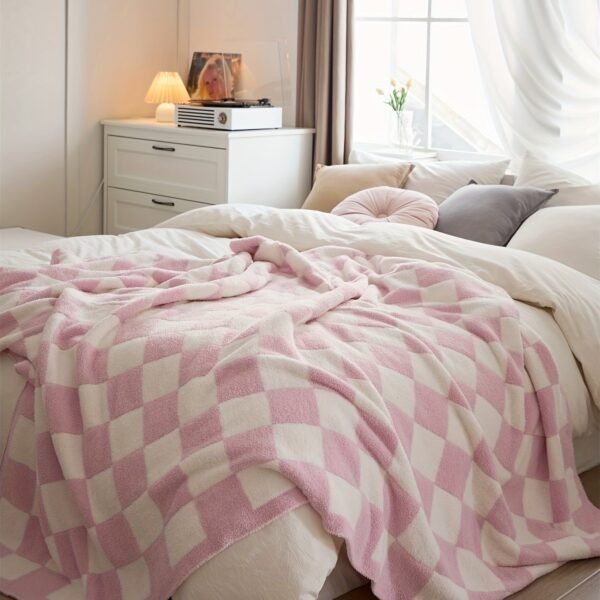 Checkerboard Print Microfiber Blanket, Soft Warm Fluffy Throw Blanket Nap Blanket For Office Sofa Bed Sofa Decoration