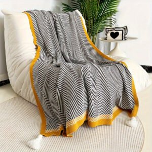 Glam Style Knitted Throw Blanket With Striped Pattern – Fantasy Theme Acrylic Soft Breathable Warm Nap Blanket For Office, Couch, Car, Bed – All Season Multipurpose Decorative Throw With Special Features
