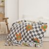 Half Fluffy Checkered Floral Blanket Soft Plush & Cozy All Season Throw For Sofa, Bed, Office Nap Green & White Grid With Pink Flowers Contemporary Home Decor, Throw Blanket For Couch