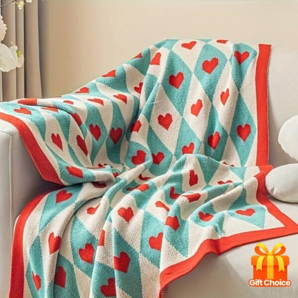French Style Geometric Love Heart Pattern Knit Blanket Tear Resistant, All Season Multipurpose Acrylic Throw For Living Room, Office Nap, Air Conditioning Ideal Christmas, Valentine'S, Year Gift