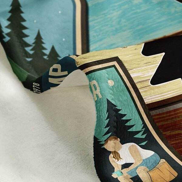 Classic Fashion Blanket, Retro Camping Theme Flannel Blanket, Soft Warm Throw Blanket Nap Blanket For Couch Sofa Office Bed Camping Travel, Multi Purpose Gift Blanket For All Season