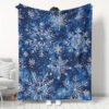 Blue Snowflake Pattern Flannel Blanket Soft Warm All Season Bedspread, Thick Cozy Bed Cover For Winter, Sofa & Bed, Contemporary Blue & White Snowflake Design, Durable Flannel Fabric, Fits Single Double Mattresses