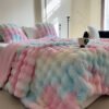A Synthetic Rabbit Fur Blanket, Featuring Tie Dye Colors And Soft, Warm Bubble Fleece, Suitable For Bedrooms, Guest Rooms, Living Rooms, Student Dorms, Car Sofas, And Travel. This Versatile Blanket Is Perfect For All Seasons.