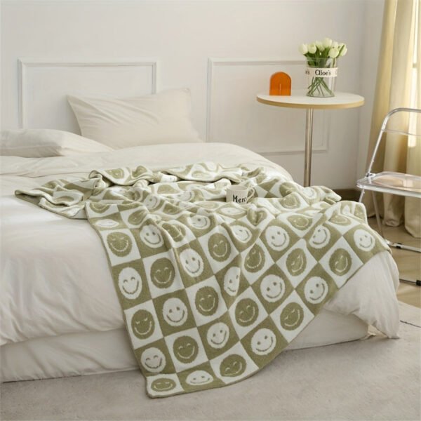 Warm And Cozy Checkerboard Smile Face Microfiber Blanket For Office, Sofa, And Bed Perfect For Nap Time And Decorating