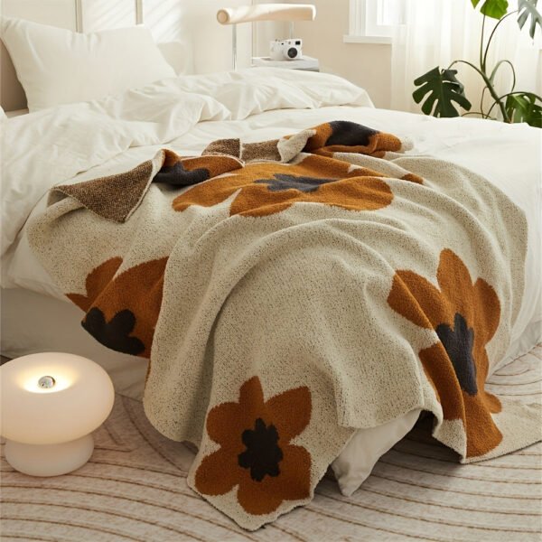 Nordic Flower Pattern Knitted Blanket, Air Conditioning Blanket Warm Cozy Soft Throw Blanket For Couch Bed Sofa