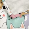 Rustic Style Cartoon Cat Faces Flannel Blanket High Gsm Soft Pastel Colors, Playful Animal Theme All Season Cozy Throw For Bed, Couch & Home Decor, Cat Blanket, Bed And Couch Accessory, Whimsical Design, Highquality Fabric