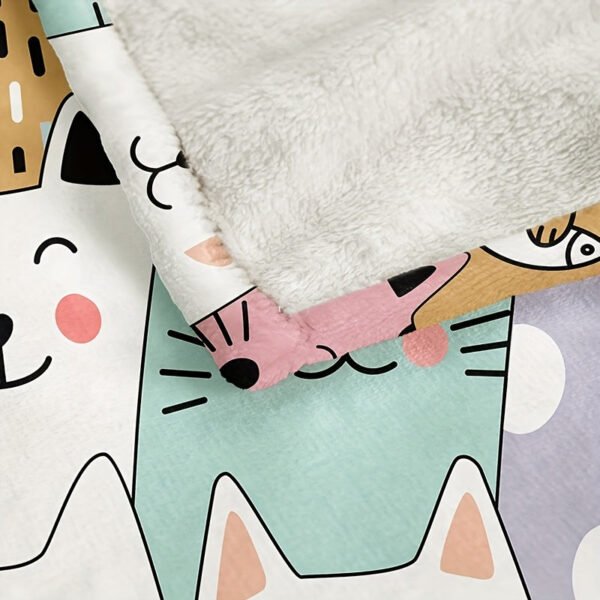 Rustic Style Cartoon Cat Faces Flannel Blanket High Gsm Soft Pastel Colors, Playful Animal Theme All Season Cozy Throw For Bed, Couch & Home Decor, Cat Blanket, Bed And Couch Accessory, Whimsical Design, Highquality Fabric
