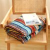 Nordic Bohemian Fleece Blanket Thickened Double Layer Warm Bedspread With Neutral Multicolor Stripes ( Nordic Color Palette) For Sofa, Bed, Couch & Camping All Season Cozy Bed Covering, Machine Washable