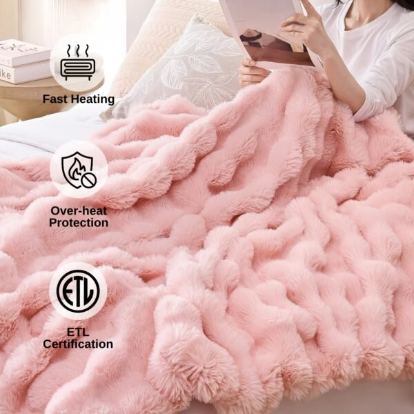 Bubble Heating Blanket | Vintage Style, Machine Washable, Mixed Color, Satin Weave, All Season, Multipurpose Use, Plug Powered,