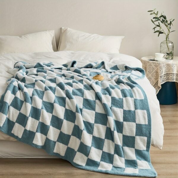 Checkerboard Print Microfiber Blanket, Soft Warm Fluffy Throw Blanket Nap Blanket For Office Sofa Bed Sofa Decoration