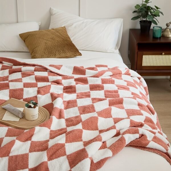 Checkerboard Print Microfiber Blanket, Soft Warm Fluffy Throw Blanket Nap Blanket For Office Sofa Bed Sofa Decoration