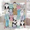 Rustic Style Cartoon Cat Faces Flannel Blanket High Gsm Soft Pastel Colors, Playful Animal Theme All Season Cozy Throw For Bed, Couch & Home Decor, Cat Blanket, Bed And Couch Accessory, Whimsical Design, Highquality Fabric