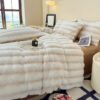 High Luxury Thick Striped Rabbit Like Plush Blanket, Autumn And Winter Thick Bed Blanket Cover, Friendly And Comfortable, Providing All Day Warmth And Comfort, Suitable For Sofas, Beds, Offices And Travel, Multi Purpose Blankets, Holiday Gifts, Cozy