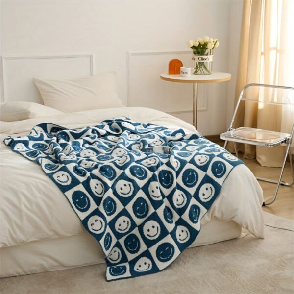Warm And Cozy Checkerboard Smile Face Microfiber Blanket For Office, Sofa, And Bed Perfect For Nap Time And Decorating