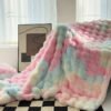 A Synthetic Rabbit Fur Blanket, Featuring Tie Dye Colors And Soft, Warm Bubble Fleece, Suitable For Bedrooms, Guest Rooms, Living Rooms, Student Dorms, Car Sofas, And Travel. This Versatile Blanket Is Perfect For All Seasons.