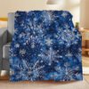 Blue Snowflake Pattern Flannel Blanket Soft Warm All Season Bedspread, Thick Cozy Bed Cover For Winter, Sofa & Bed, Contemporary Blue & White Snowflake Design, Durable Flannel Fabric, Fits Single Double Mattresses