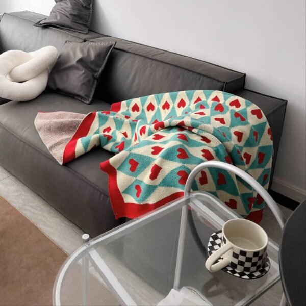 French Style Geometric Love Heart Pattern Knit Blanket Tear Resistant, All Season Multipurpose Acrylic Throw For Living Room, Office Nap, Air Conditioning Ideal Christmas, Valentine'S, Year Gift