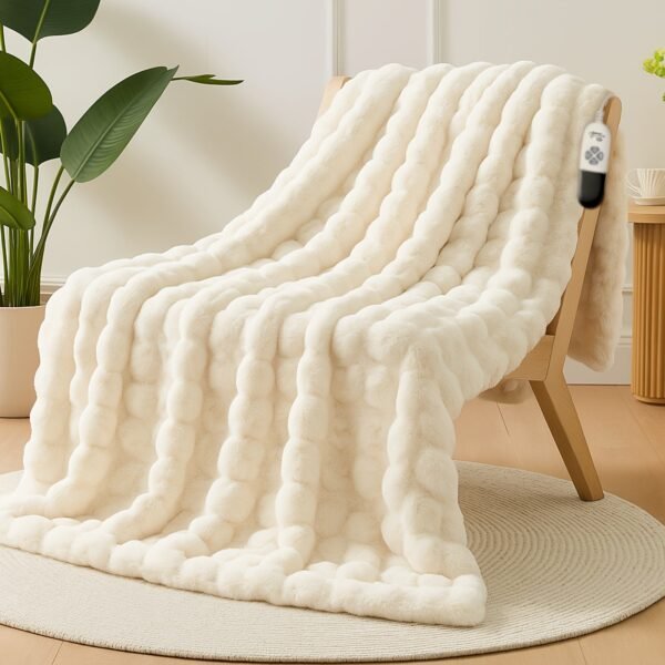 Bubble Heating Blanket | Vintage Style, Machine Washable, Mixed Color, Satin Weave, All Season, Multipurpose Use, Plug Powered,