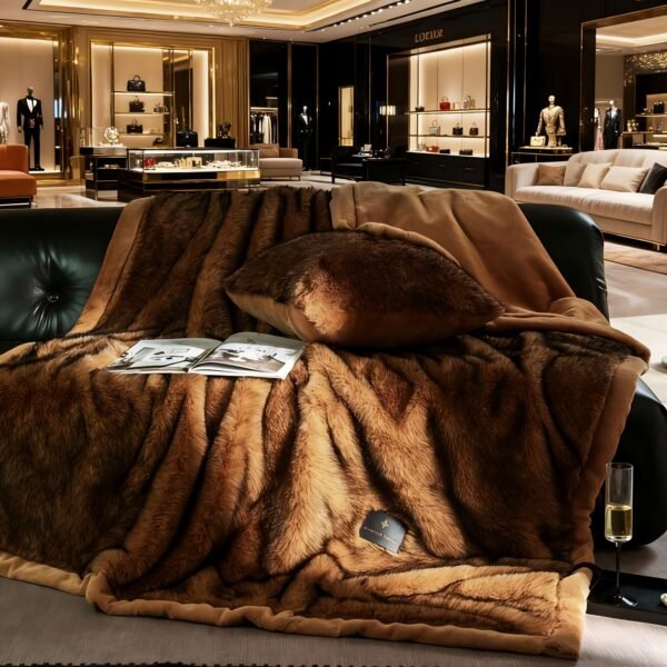 Luxurious ."." Faux Fox Fur Blanket, Ultra Soft Plush Velvet Texture, All Season Black Gray Golden Burgundy Red Warm Sofa Bedspread For Home & Rv Use Machine