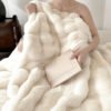 Double Layer Thickened Warm Vintage Faux Rabbit Fur Winter Luxury Throw Blanket, Shawl, Bed Blanket, Sofa Blanket, Outdoor Blanket For Office, Sofa, Bed, Outdoor Camping, Premium Gift