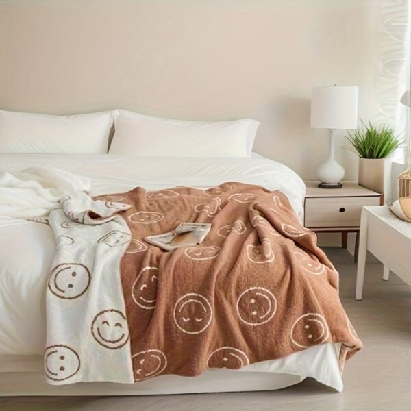 Colorful Smiling Face Blanket, Half Velvet Knitted Blanket, Sofa Nap Blanket, Office Nap Blanket, For Couch Sofa Office Bed Camping Travel, Multi Purpose Gift Blanket For All Season