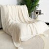 Nordic Style Solid Color Chunky Knitted Blanket, Double Sided Throw Blanket With Tassel, Soft Warm Blanket For Couch, Sofa, Office, Bed, Camping, Car, Travelling For All Season