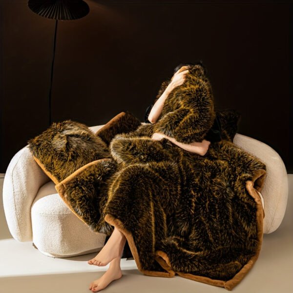 Extra Large Luxury Faux Fur Blanket Plush Soft All Season Throw With Elegant Black & White Design, Machine Washable For Bedding, Sofa, Camping Cozy Warmth, .. Inch, Heavyweight Polyester