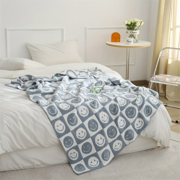 Warm And Cozy Checkerboard Smile Face Microfiber Blanket For Office, Sofa, And Bed Perfect For Nap Time And Decorating