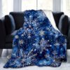 Blue Snowflake Pattern Flannel Blanket Soft Warm All Season Bedspread, Thick Cozy Bed Cover For Winter, Sofa & Bed, Contemporary Blue & White Snowflake Design, Durable Flannel Fabric, Fits Single Double Mattresses