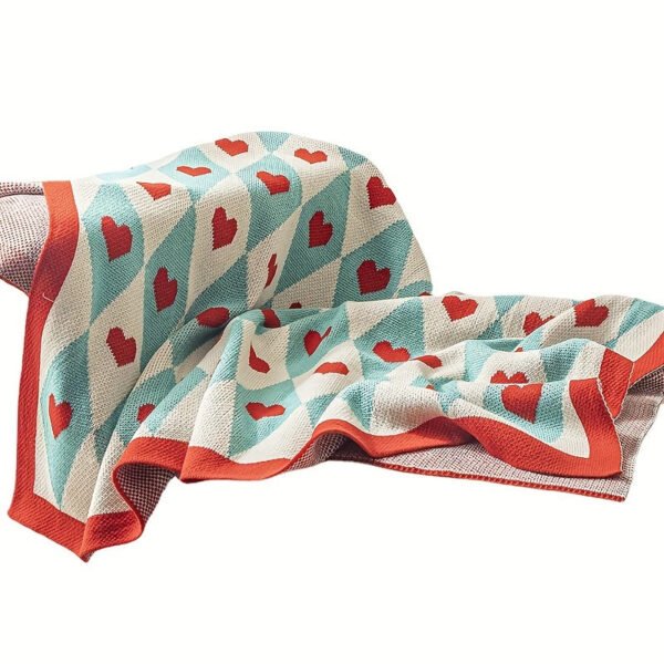 French Style Geometric Love Heart Pattern Knit Blanket Tear Resistant, All Season Multipurpose Acrylic Throw For Living Room, Office Nap, Air Conditioning Ideal Christmas, Valentine'S, Year Gift