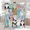 Rustic Style Cartoon Cat Faces Flannel Blanket High Gsm Soft Pastel Colors, Playful Animal Theme All Season Cozy Throw For Bed, Couch & Home Decor, Cat Blanket, Bed And Couch Accessory, Whimsical Design, Highquality Fabric