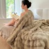 Double Layer Thickened Warm Vintage Faux Rabbit Fur Winter Luxury Throw Blanket, Shawl, Bed Blanket, Sofa Blanket, Outdoor Blanket For Office, Sofa, Bed, Outdoor Camping, Premium Gift