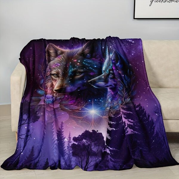 Fashion Blanket, Wolf Starry Sky Print Flannel Blanket, Soft Warm Throw Blanket Nap Blanket For Couch Sofa Office Bed Camping Travel, Multi Purpose Gift Blanket For All Season