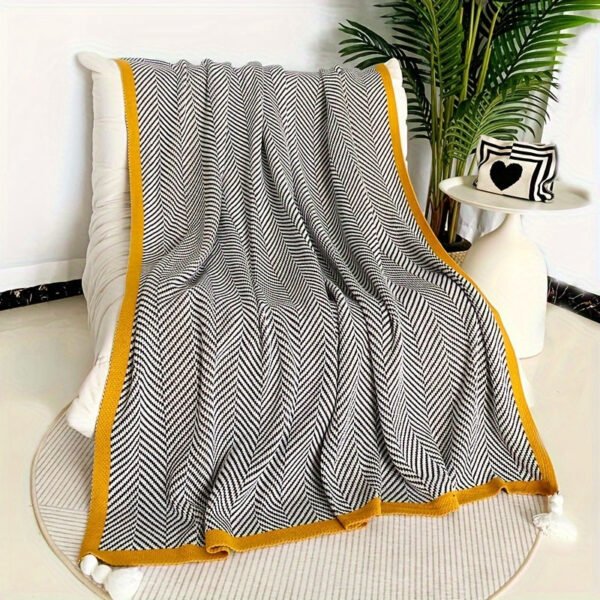 Glam Style Knitted Throw Blanket With Striped Pattern – Fantasy Theme Acrylic Soft Breathable Warm Nap Blanket For Office, Couch, Car, Bed – All Season Multipurpose Decorative Throw With Special Features