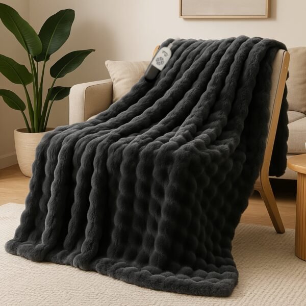 Bubble Heating Blanket | Vintage Style, Machine Washable, Mixed Color, Satin Weave, All Season, Multipurpose Use, Plug Powered,