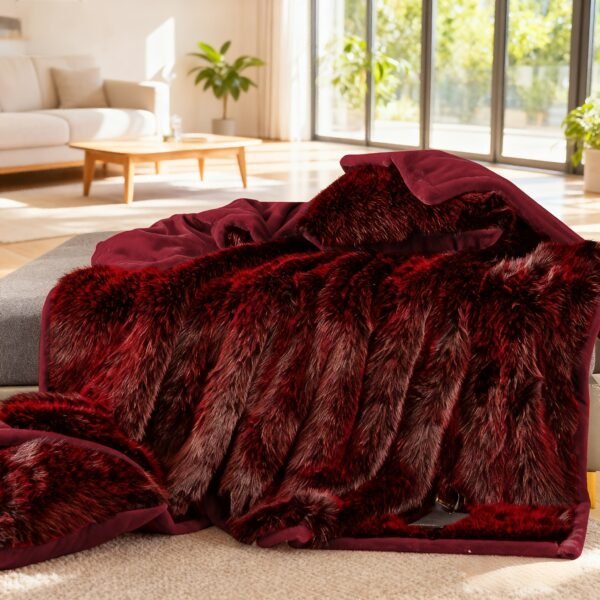 Luxurious ."." Faux Fox Fur Blanket, Ultra Soft Plush Velvet Texture, All Season Black Gray Golden Burgundy Red Warm Sofa Bedspread For Home & Rv Use Machine