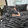 High Luxury Thick Striped Rabbit Like Plush Blanket, Autumn And Winter Thick Bed Blanket Cover, Friendly And Comfortable, Providing All Day Warmth And Comfort, Suitable For Sofas, Beds, Offices And Travel, Multi Purpose Blankets, Holiday Gifts, Cozy