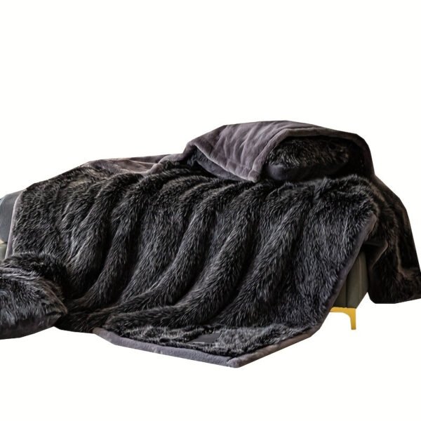 Extra Large Luxury Faux Fur Blanket Plush Soft All Season Throw With Elegant Black & White Design, Machine Washable For Bedding, Sofa, Camping Cozy Warmth, .. Inch, Heavyweight Polyester