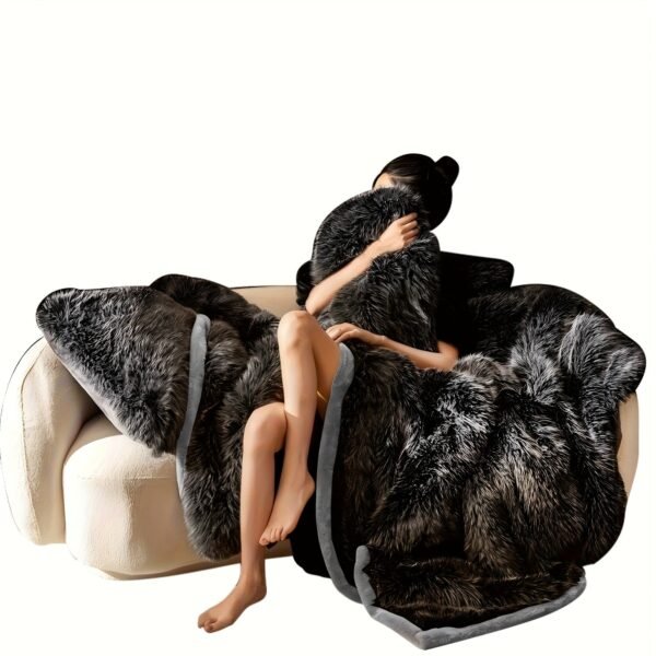 Extra Large Luxury Faux Fur Blanket Plush Soft All Season Throw With Elegant Black & White Design, Machine Washable For Bedding, Sofa, Camping Cozy Warmth, .. Inch, Heavyweight Polyester