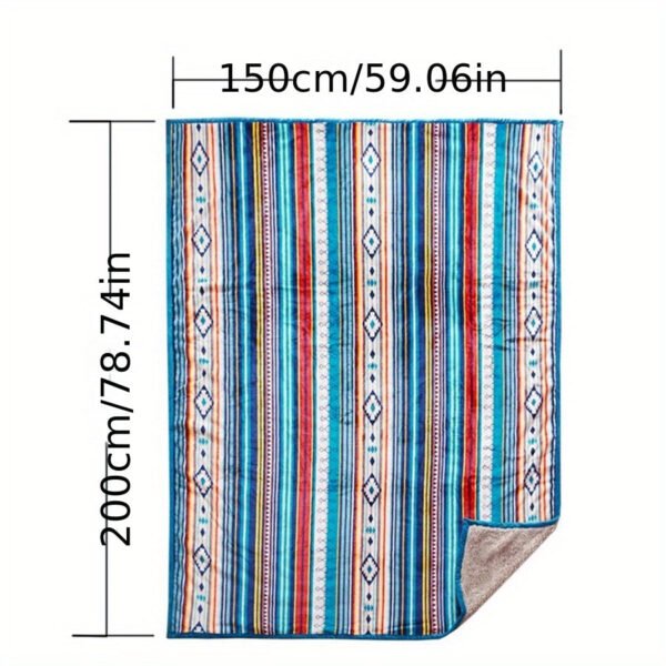 Nordic Bohemian Fleece Blanket Thickened Double Layer Warm Bedspread With Neutral Multicolor Stripes ( Nordic Color Palette) For Sofa, Bed, Couch & Camping All Season Cozy Bed Covering, Machine Washable