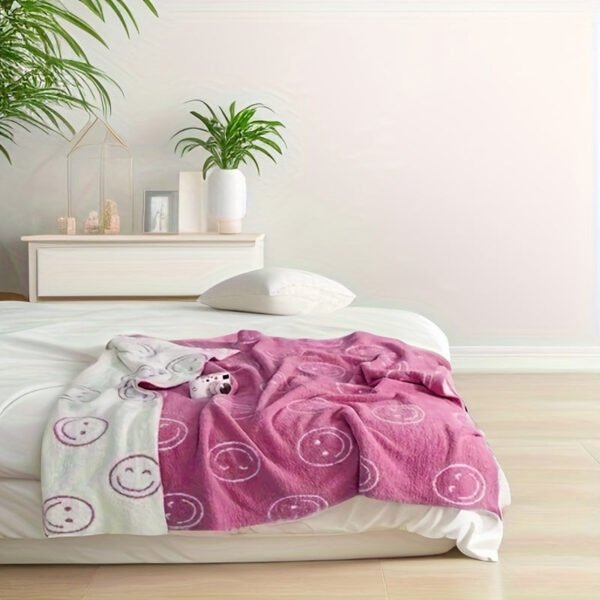 Colorful Smiling Face Blanket, Half Velvet Knitted Blanket, Sofa Nap Blanket, Office Nap Blanket, For Couch Sofa Office Bed Camping Travel, Multi Purpose Gift Blanket For All Season