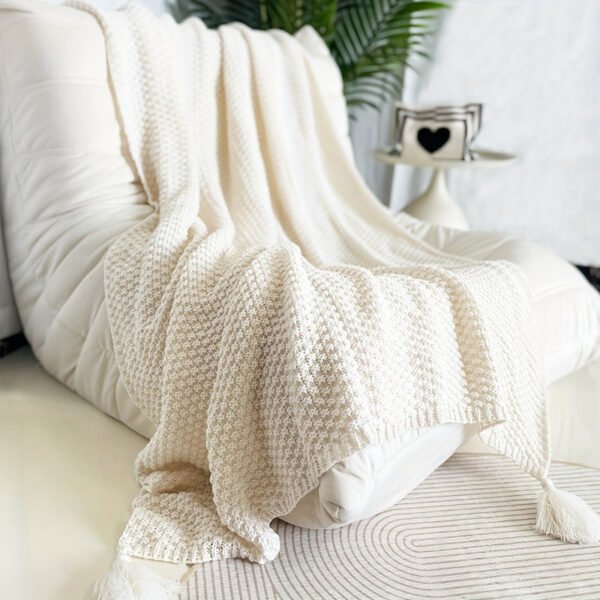 Nordic Style Solid Color Chunky Knitted Blanket, Double Sided Throw Blanket With Tassel, Soft Warm Blanket For Couch, Sofa, Office, Bed, Camping, Car, Travelling For All Season