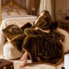Luxurious ."." Faux Fox Fur Blanket, Ultra Soft Plush Velvet Texture, All Season Black Gray Golden Burgundy Red Warm Sofa Bedspread For Home & Rv Use Machine