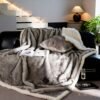 Luxurious ."." Faux Fox Fur Blanket, Ultra Soft Plush Velvet Texture, All Season Black Gray Golden Burgundy Red Warm Sofa Bedspread For Home & Rv Use Machine