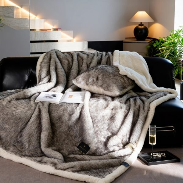Luxurious ."." Faux Fox Fur Blanket, Ultra Soft Plush Velvet Texture, All Season Black Gray Golden Burgundy Red Warm Sofa Bedspread For Home & Rv Use Machine