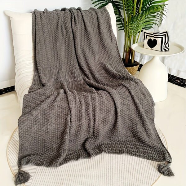 Nordic Style Solid Color Chunky Knitted Blanket, Double Sided Throw Blanket With Tassel, Soft Warm Blanket For Couch, Sofa, Office, Bed, Camping, Car, Travelling For All Season